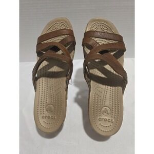 Crocs Brown A-Leigh Cork 11847 Women's Wedge Strappy‎ Sandals. Size 8